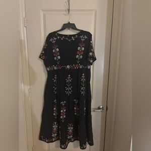 Floral Embroidered Black Dress